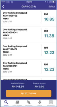 5. All the outstanding unpaid Over parking Notices and Compound notices within 14 days from the Date of Issuance will be shown here.